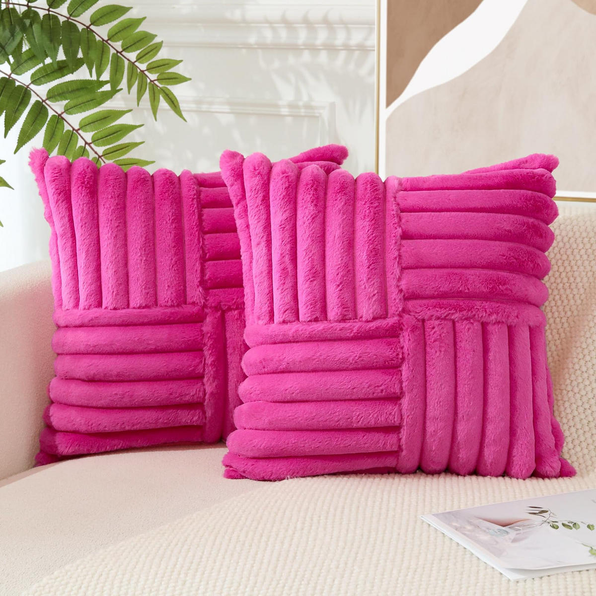 KISSENHÜLLE UNI Plüsch & Samt 45/45 cm - Magenta, Textil (45/45cm) - Kaket