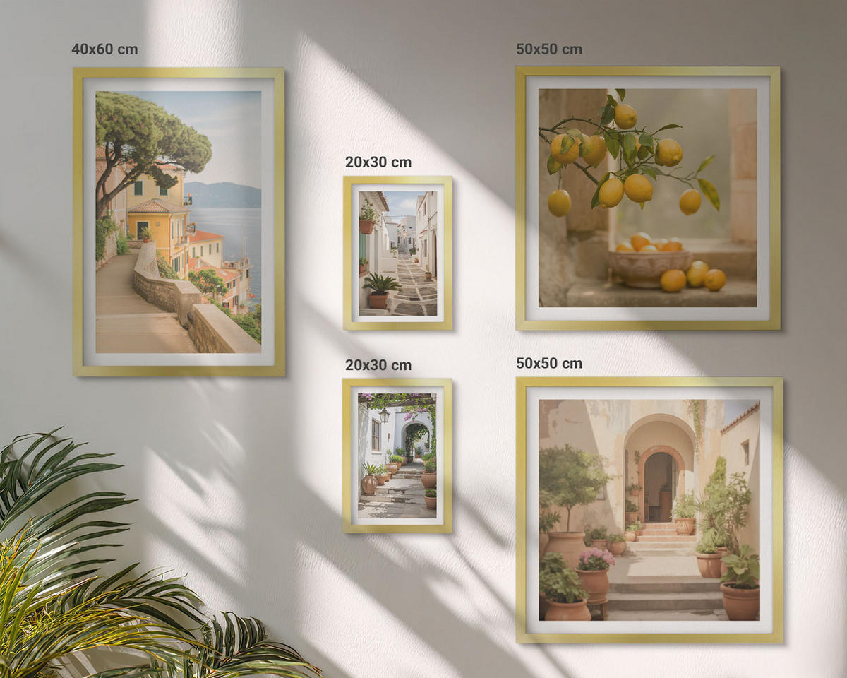 BILDER SET 5er Set - 50x50 cm & 20x30 cm & 40x60 cm Goldrahmen - Zitrusfrüchte in der Küche - Goldfarben, Kunststoff (40/60cm) - TULUP