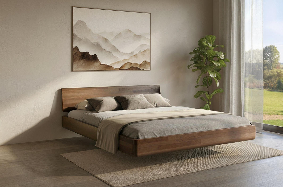 MASSIVHOLZBETT Lena, 140/200, Buche - lackiert, Nussbaumfarbe - Walnussfarben, Holz/Buchenholz (140/200cm) - Visby