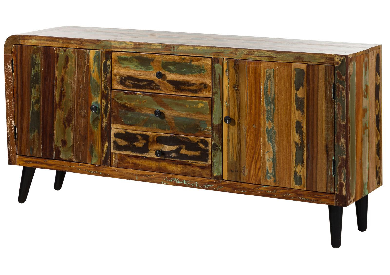 SIDEBOARD Altholz 180x45x86 mehrfarbig lackiert SIXTIES #110 - Multicolor, Holz (180/86/45cm) - Massivmoebel24