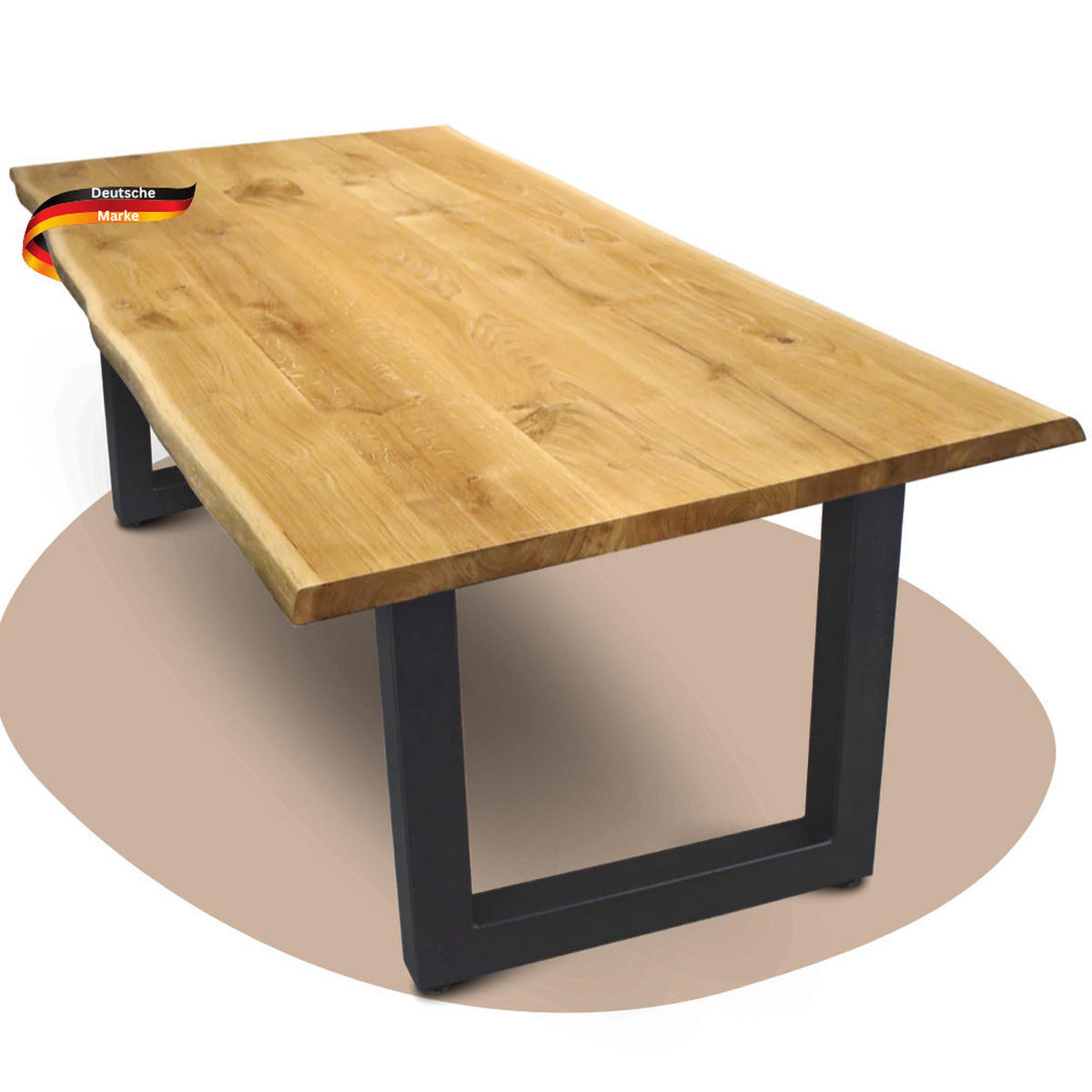 ESSTISCH Massivholz mit Baumkante RAGNAR 300x100 cm Eichenholz U-Tie Gestell - Braun, Holz/Metall (100/300/76cm) - DELUKE