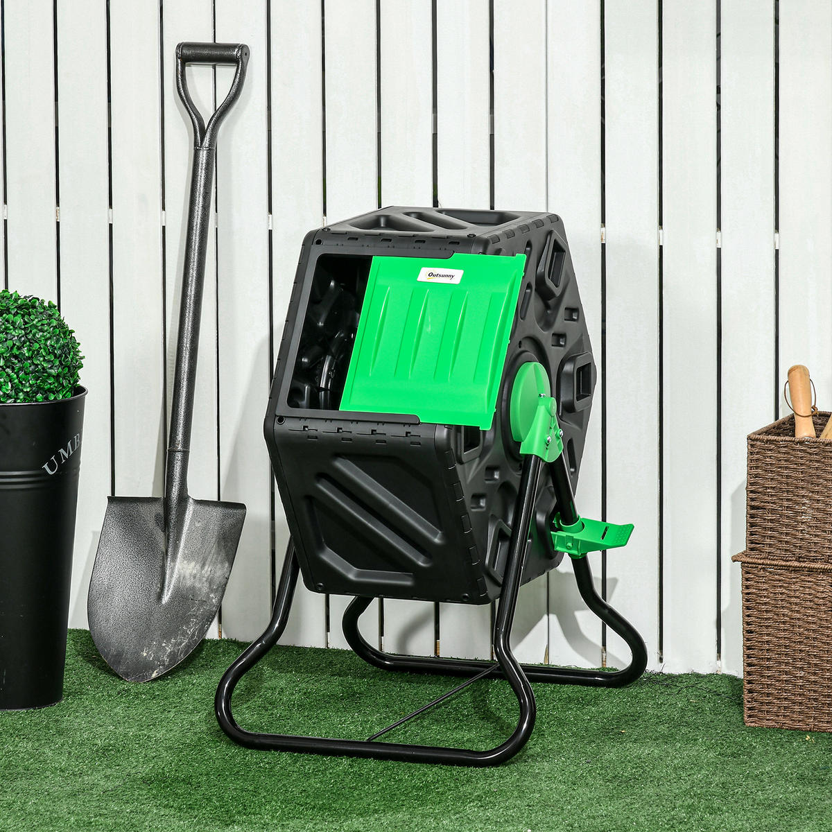 KOMPOSTER aus Kunststoff, 60 Liter - Schwarz, Metall (49/77/60cm) - Outsunny