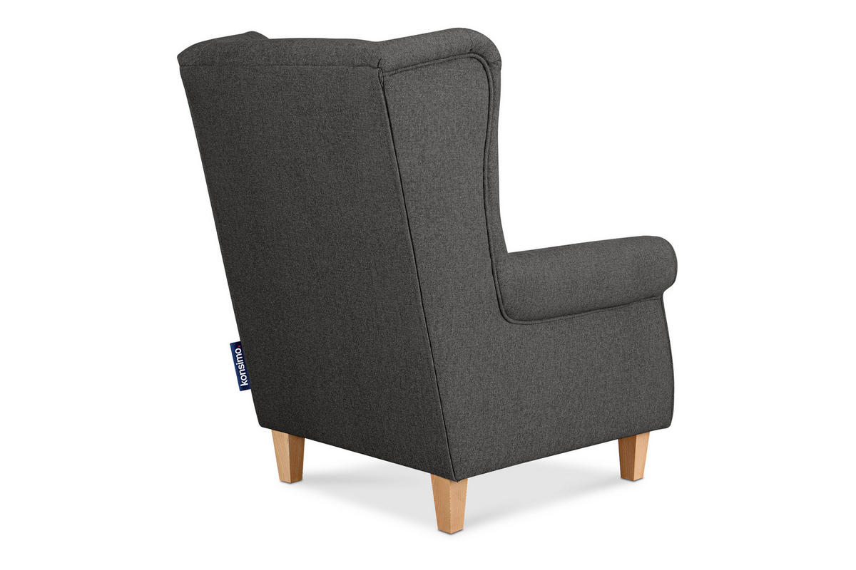 OHRENSESSEL MILES Massivholzbeine buche, grau - Grau, Holzwerkstoff/Buchenholz (82/105/97cm) - KONSIMO®