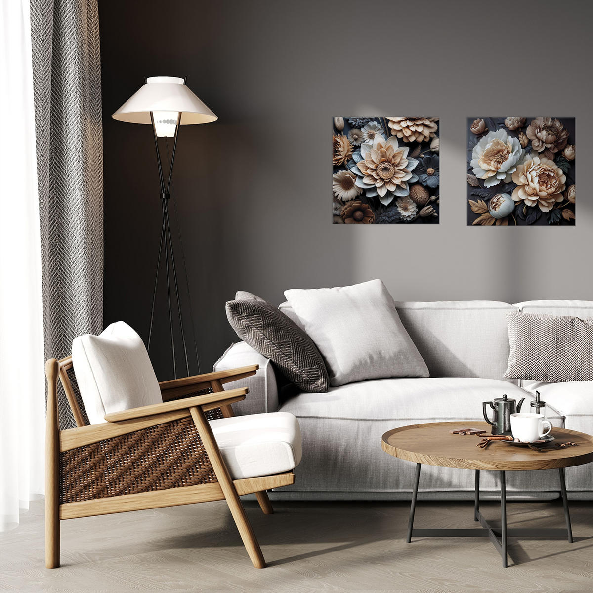 GLASBILD 30×30 cm Blumen creme beige braun - Beige, Glas (30/30cm) - artissimo