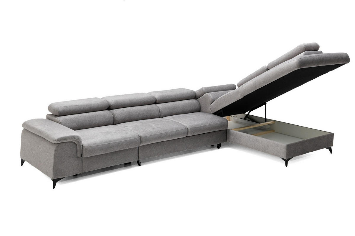 ECKSOFA PLAZA MAXI Rechts mit Schlaffunktion 127x195 Velours Grau - Schwarz/Grau, Holz/Textil (203/350cm) - Muffo