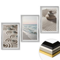 WANDBILDER 3er Set - 40x60 cm Silberner Rahmen - Wellen, Sand, Wasser, Steine, Strand - Silberfarben, Kunststoff (40/60cm) - ArtPrintCave
