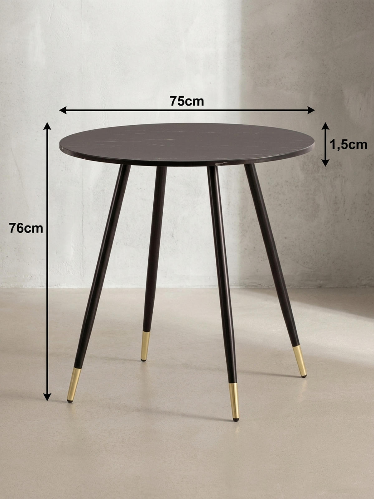 ESSTISCH Marmoroptik Metall Rund Modern, Schwarz 75x75x76 cm - Goldfarben/Schwarz, Holzwerkstoff/Metall (75/75/76cm) - KADIMA DESIGN