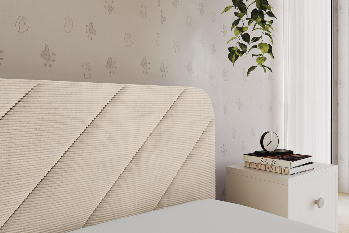 EINZELLBETT Jugendbett mit Bettkasten und Matratze H3/H4, Links - FIKY 90x200 Beige - Creme, Holzwerkstoff/Textil (90/200cm) - ALTDECOR