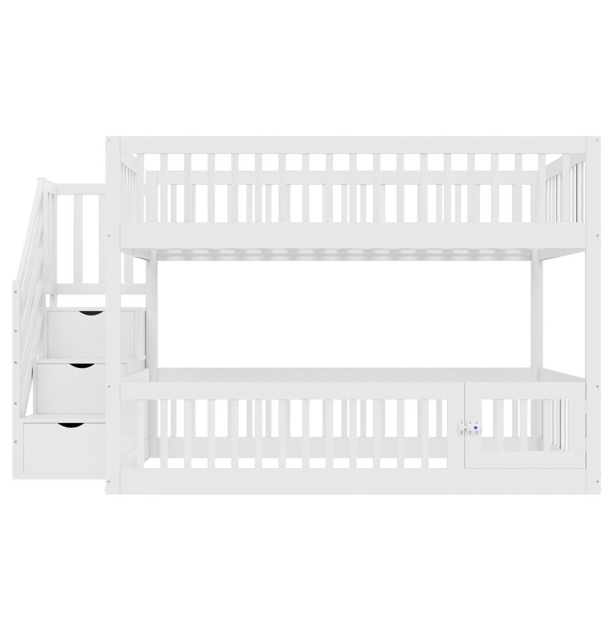 ETAGENBETT aus Holz 140x200 cm Weiß mit Stauraumtreppe, Schubladen und Tür - Weiß, Holz (140/200cm) - IVMEU