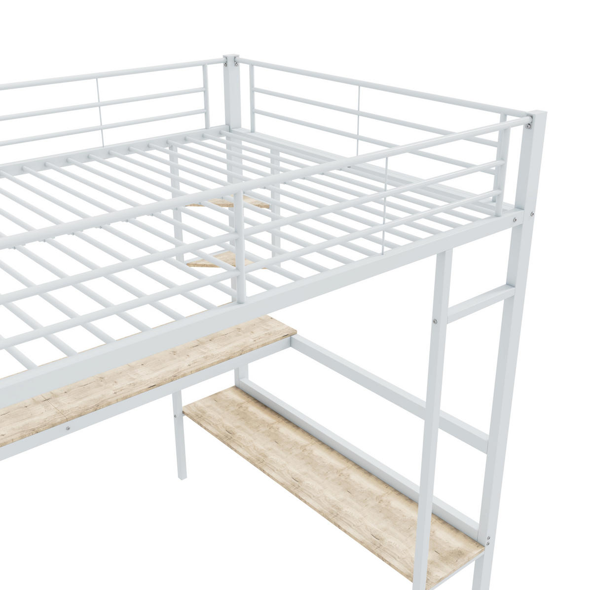 HOCHBETT 140/200 cm aus Metall mit Schreibtisch und Regalen in Weiß - Weiß, Metall (140/200cm) - Flora Grace
