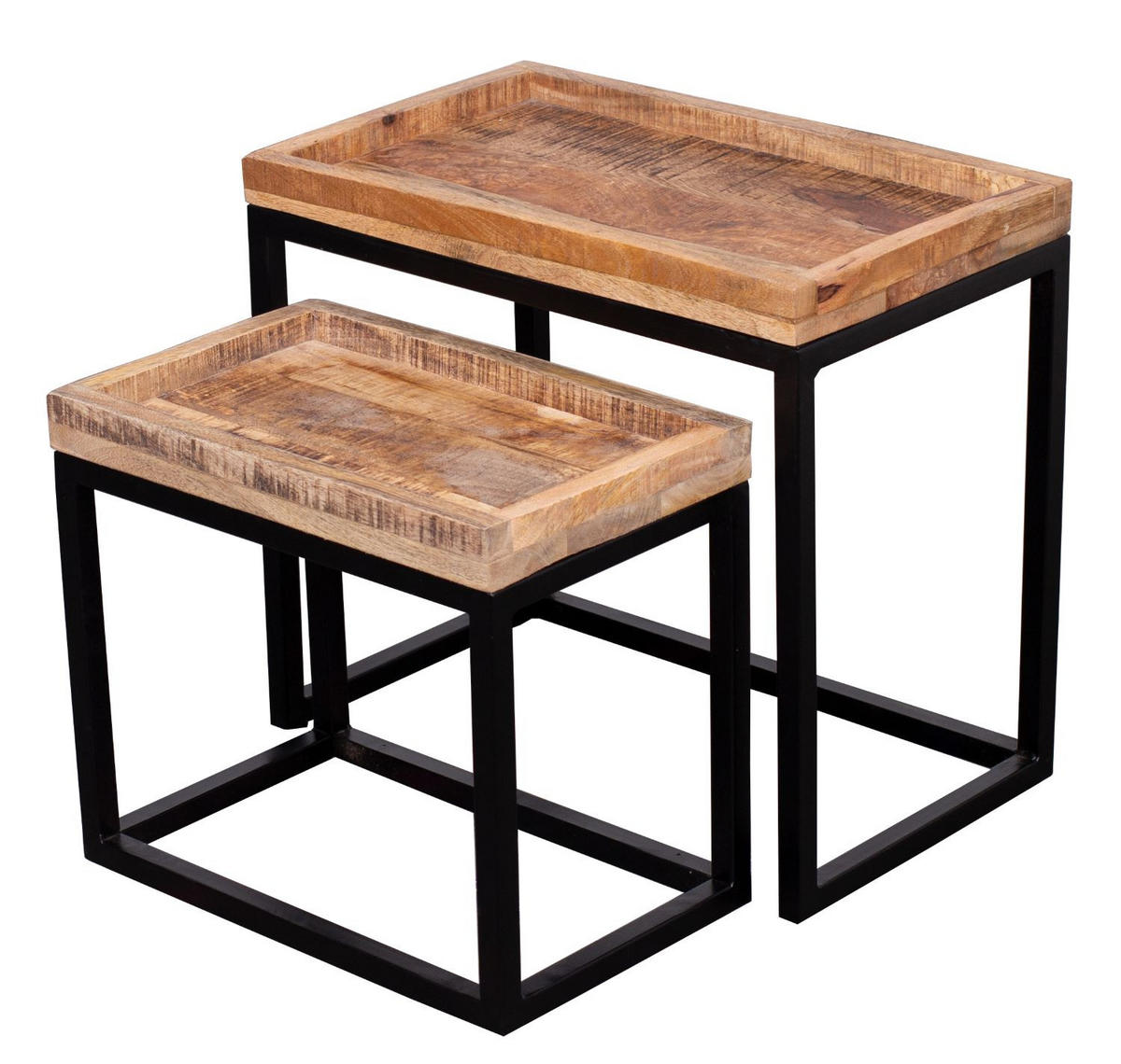 COUCHTISCH Lecce - 2er Set - Mangoholz natur - Schwarz/Braun, Holz/Metall (50/45/30cm) - bene living