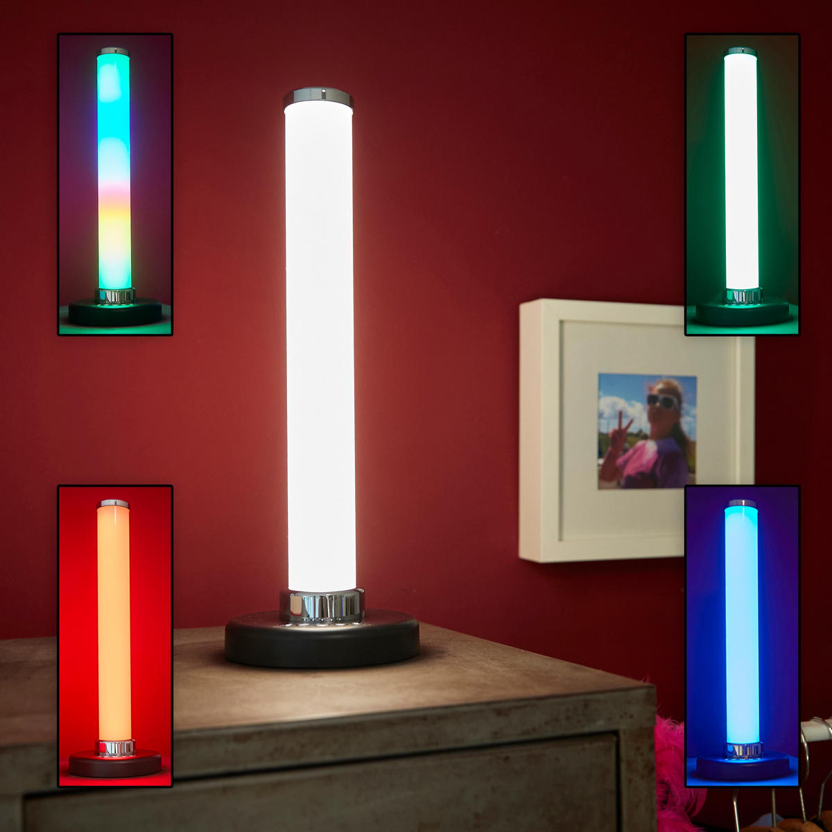 RGB-LED-TISCHLAMPE - elegante Säulenform mit Farbwechsel und warmweißem Licht, kabellos und tragbar - Schwarz, Kunststoff (13/13/37.1cm) - Northpoint