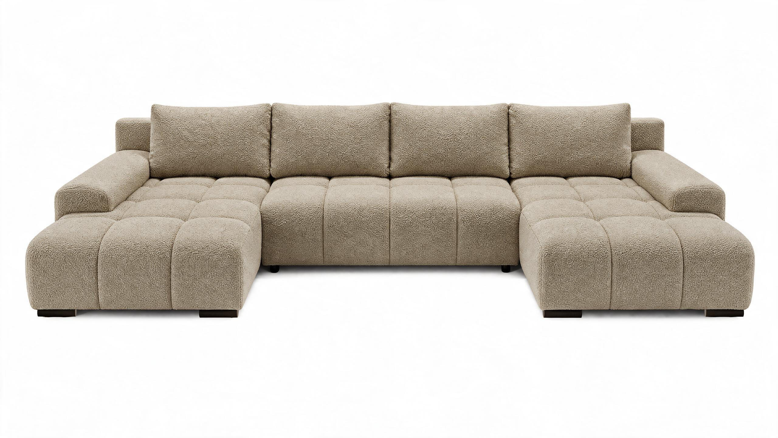 WOHNLANDSCHAFT OVIA U mit Bettkasten und Schlaffunktion, Bouclé-Stoff in U-Form - Cappuccino, Textil (350/80/185cm)