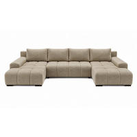 WOHNLANDSCHAFT OVIA U mit Bettkasten und Schlaffunktion, Bouclé-Stoff in U-Form - Cappuccino, Textil (350/80/185cm)