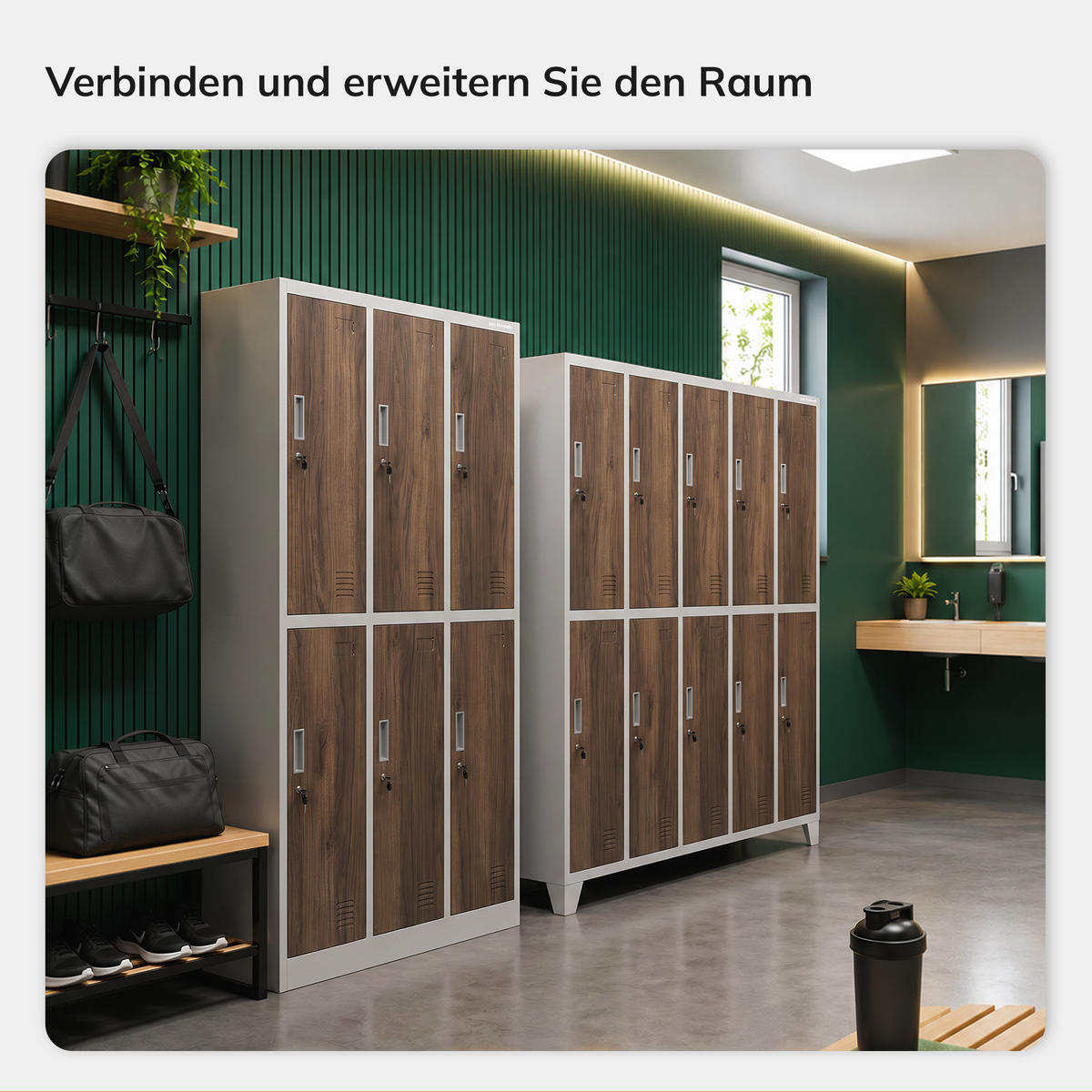 ARBEITSSCHUTZ-KLEIDERSCHRANK 6 Türen IGOR 185x90x45 cm - Nussbaumfarben/Weiß, Metall (90/185/45cm) - Jan Nowak