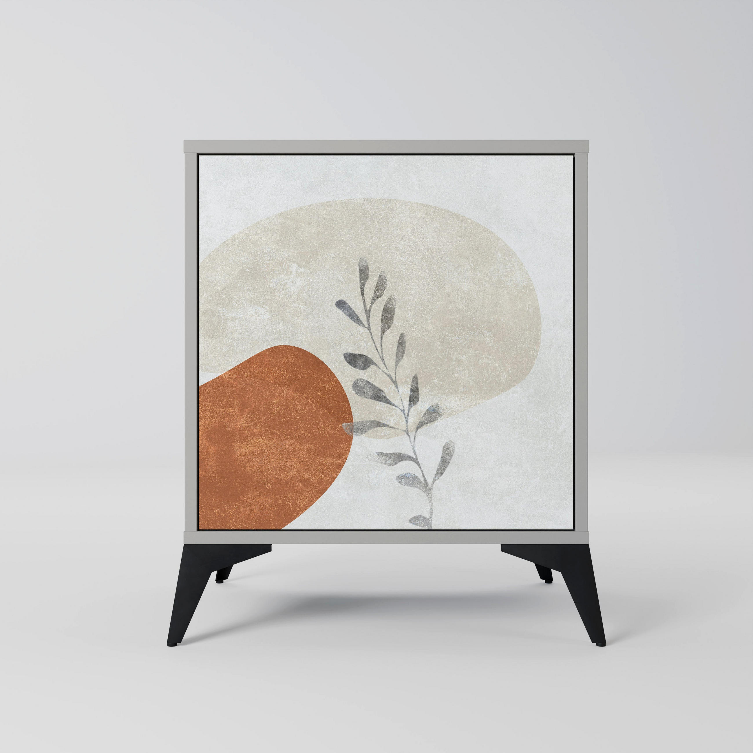 SIDEBOARD TRANQUIL TWIG, Grau, 57,5x42x70,5 cm, Schwarze Metall-Sternfüße - Multicolor/Schwarz, Holzwerkstoff/Metall (57.5/70.5/42cm) - SpaceRebels