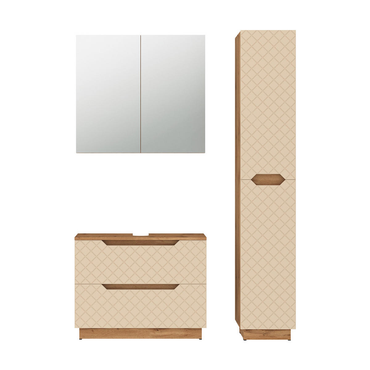 BADMÖBEL-SET Lotta Eiche/Kaschmir mit Kachelstruktur 3 Teile - Kaschmir/Eichefarben, Holzwerkstoff (79.6/62.5/32cm) - Vicco