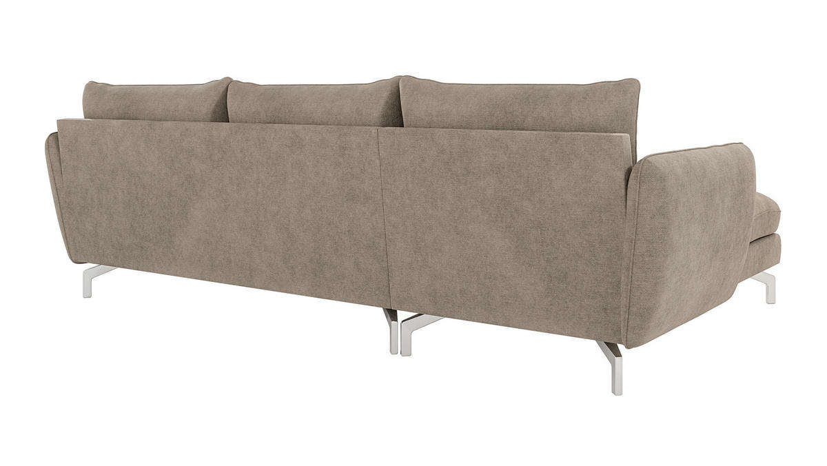 ECKSOFA Elou Dunkelbeige Microfaser - Chromfarben/Beige, Holz/Textil (261/167cm) - S-Style Möbel