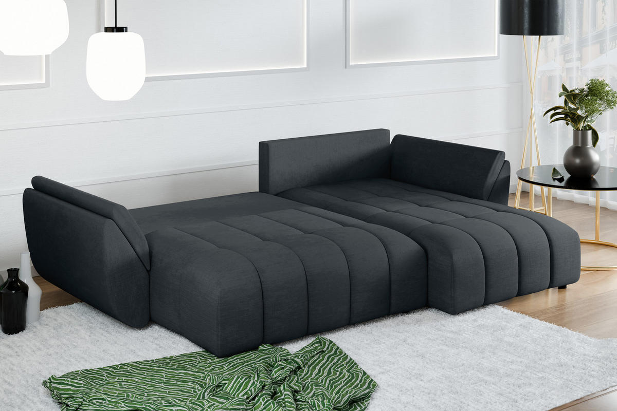 ECKSOFA L Form Antalya Graphit 280/190/91 cm – mit Bettkasten - Schwarz/Grau, Kunststoff/Textil (280/190cm) - AX Living