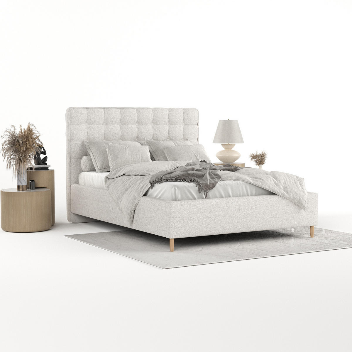 POLSTERBETT Paloma 120/200 cm Hellbeige im Riva Stoff - Beige/Naturfarben, Holz/Holzwerkstoff (120/200cm) - AltaBeds
