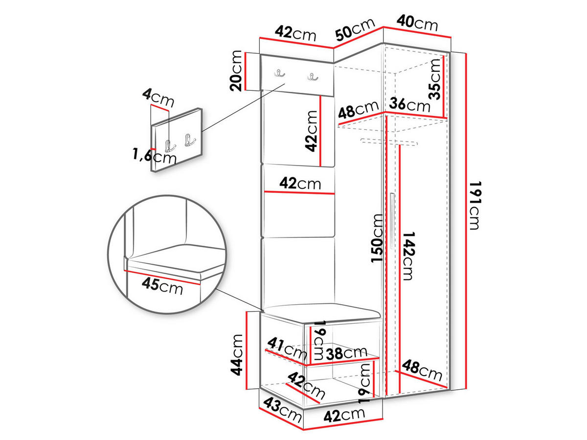 GARDEROBEN-SET Medi III - Kaschmir/Schwarz, Holzwerkstoff/Kunststoff (40/191/50cm) - MIRJAN24