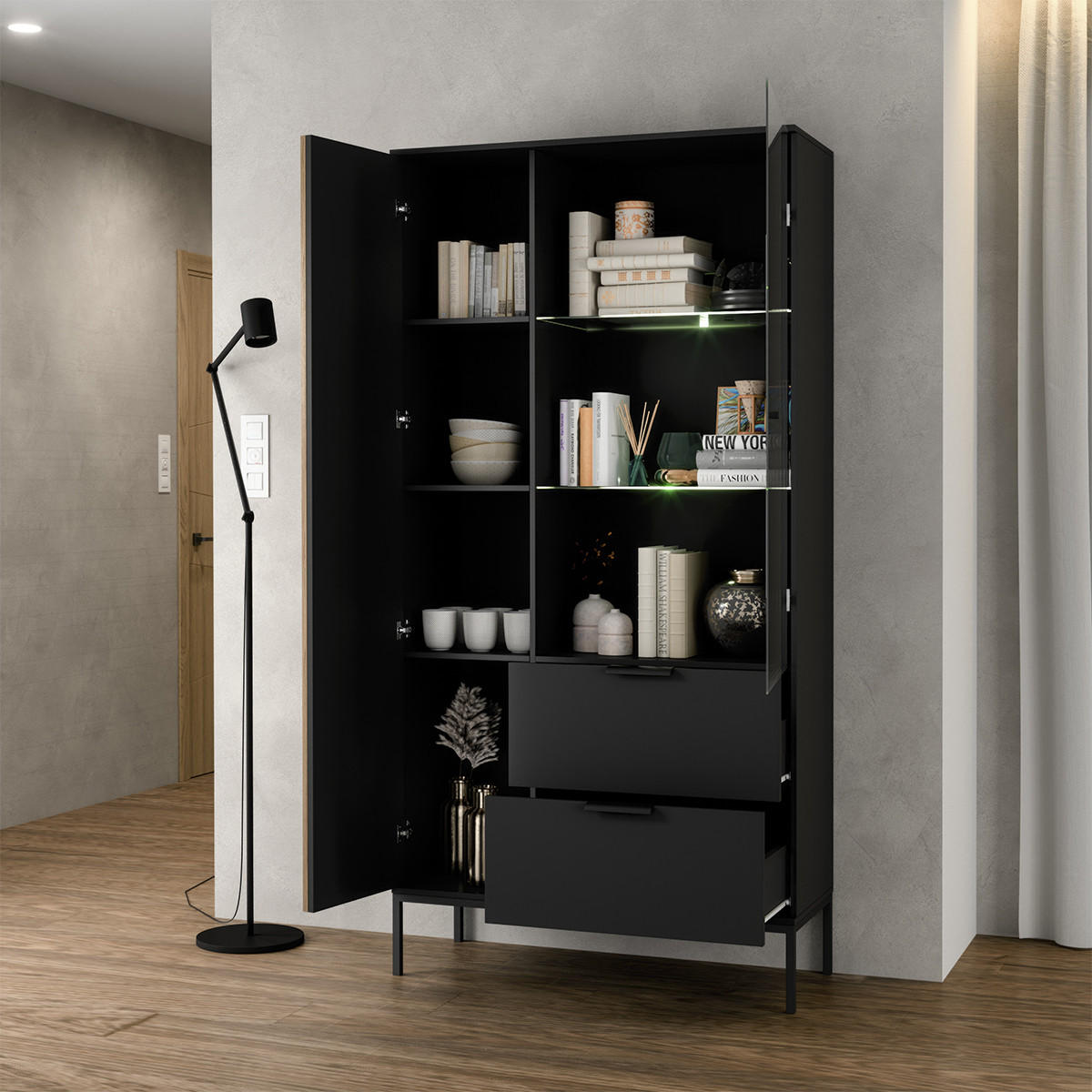 ORMAR ZA POSUĐE Melchior Crni - crna, drvni materijal (85/155/60cm) - Petits-meubles