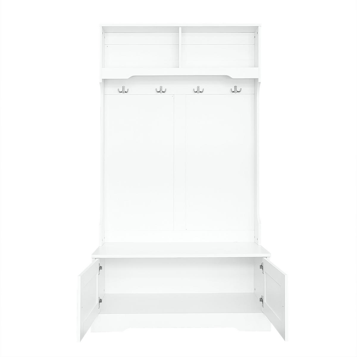 DIELENGARDEROBE 101,5/47/183 cm mit 4 Haken und Sitzbank in Weiß - Weiß, Holzwerkstoff (101/183/47cm) - BEAOK