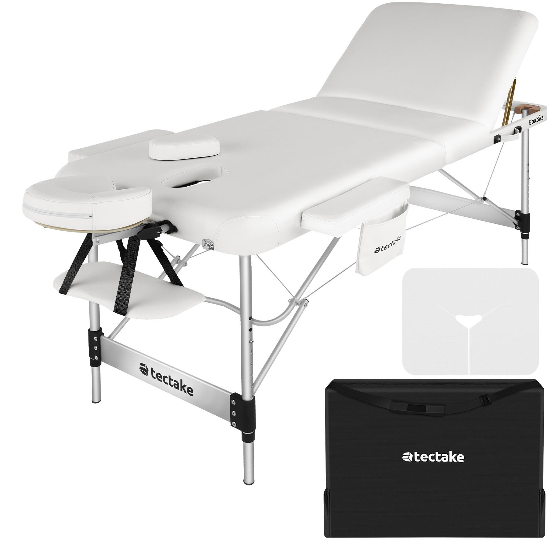 MASSAGELIEGE 3 Zonen Phuket,212 x 103 x 90 cm,weiß - Weiß, Metall (103/90/212cm) - tectake