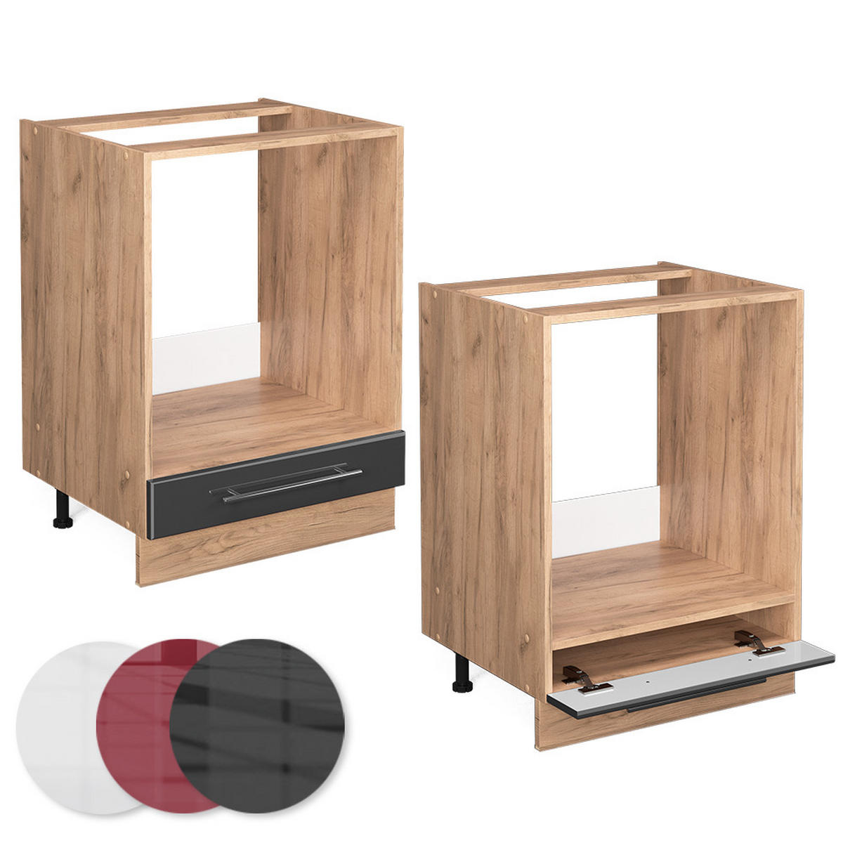 HERDUMBAUSCHRANK Fame-Line Anthrazit Hochglanz 60 cm, AP Eiche - Anthrazit/Eiche Wotan, Holzwerkstoff (60/82/60cm) - Vicco