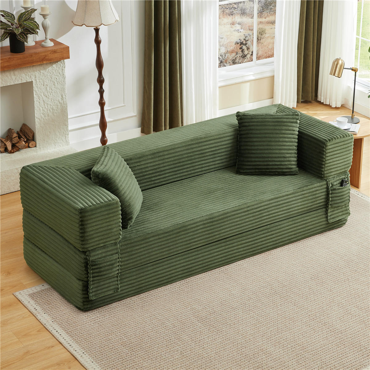 SCHLAFSOFA 2-in-1 Cord Schlafcouch, wandelbar, Grün - Grün, Textil (200/60/76cm) - Kaket
