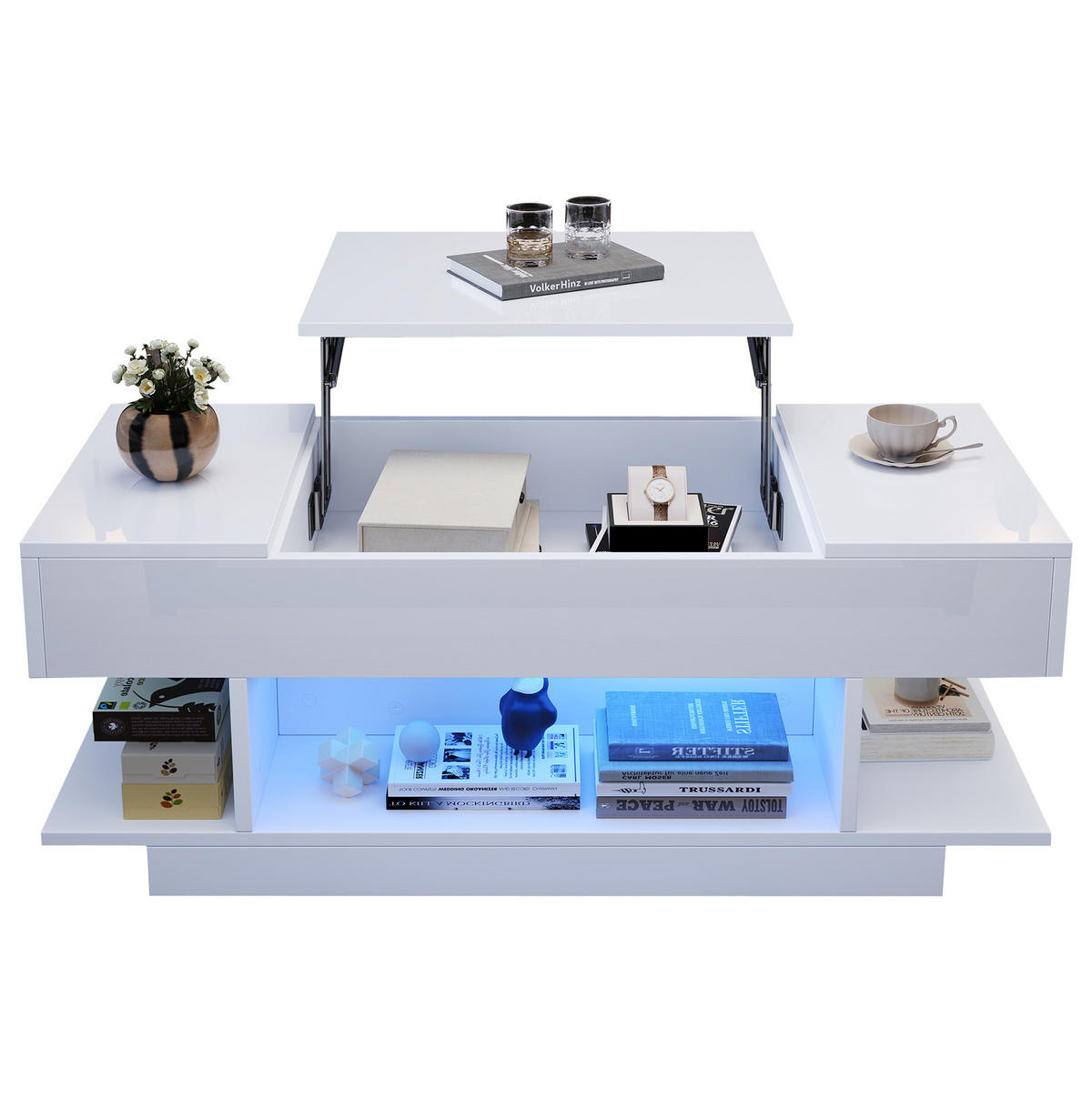KONFERENČNÍ stolek 98/45/40 cm bílý z dřevotřísky se zvedací deskou a LED - bílá, kompozitní dřevo (98/45/40cm) - OKWISH