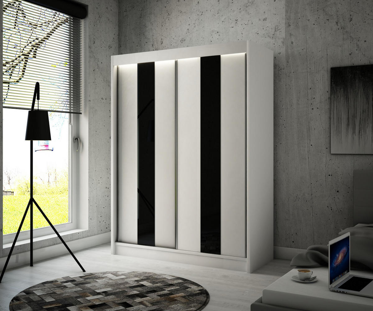 KLEIDERSCHRANK LUKIA - 120 cm - Weiß|Schwarz - Schwarz/Weiß, Holzwerkstoff (120/215/61cm) - ALTDECOR
