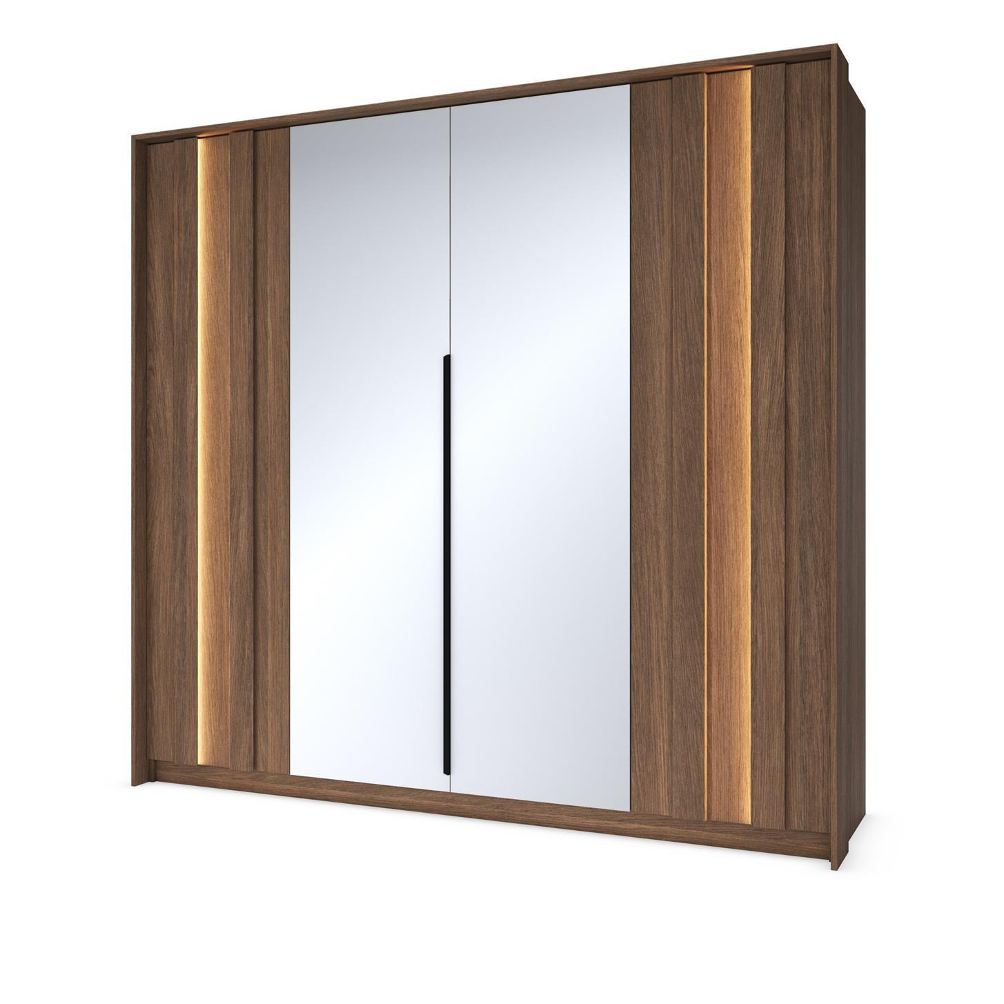 KLEIDERSCHRANK Faro, viertüriger mit Spiegel und LED - Eichefarben, Holzwerkstoff (223/210/60cm) - Bettso