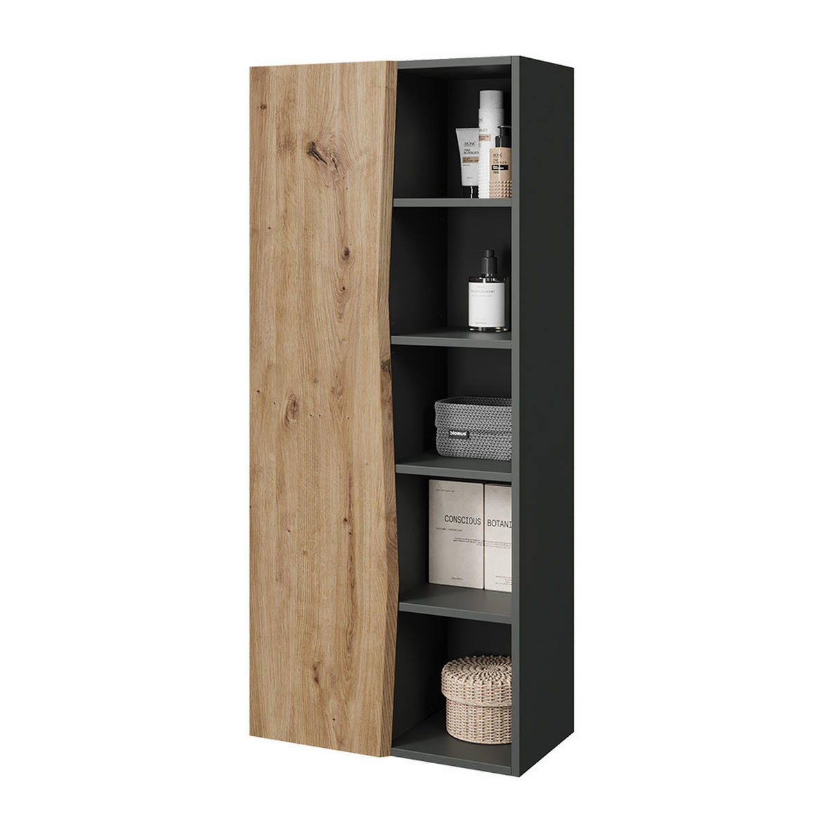 DER HOCHSCHRANK Willow Artisan 56 x 130 cm mit 5 offenen Fächern - Anthrazit/Hellgrau, Holzwerkstoff (56/130/29.8cm) - Vicco