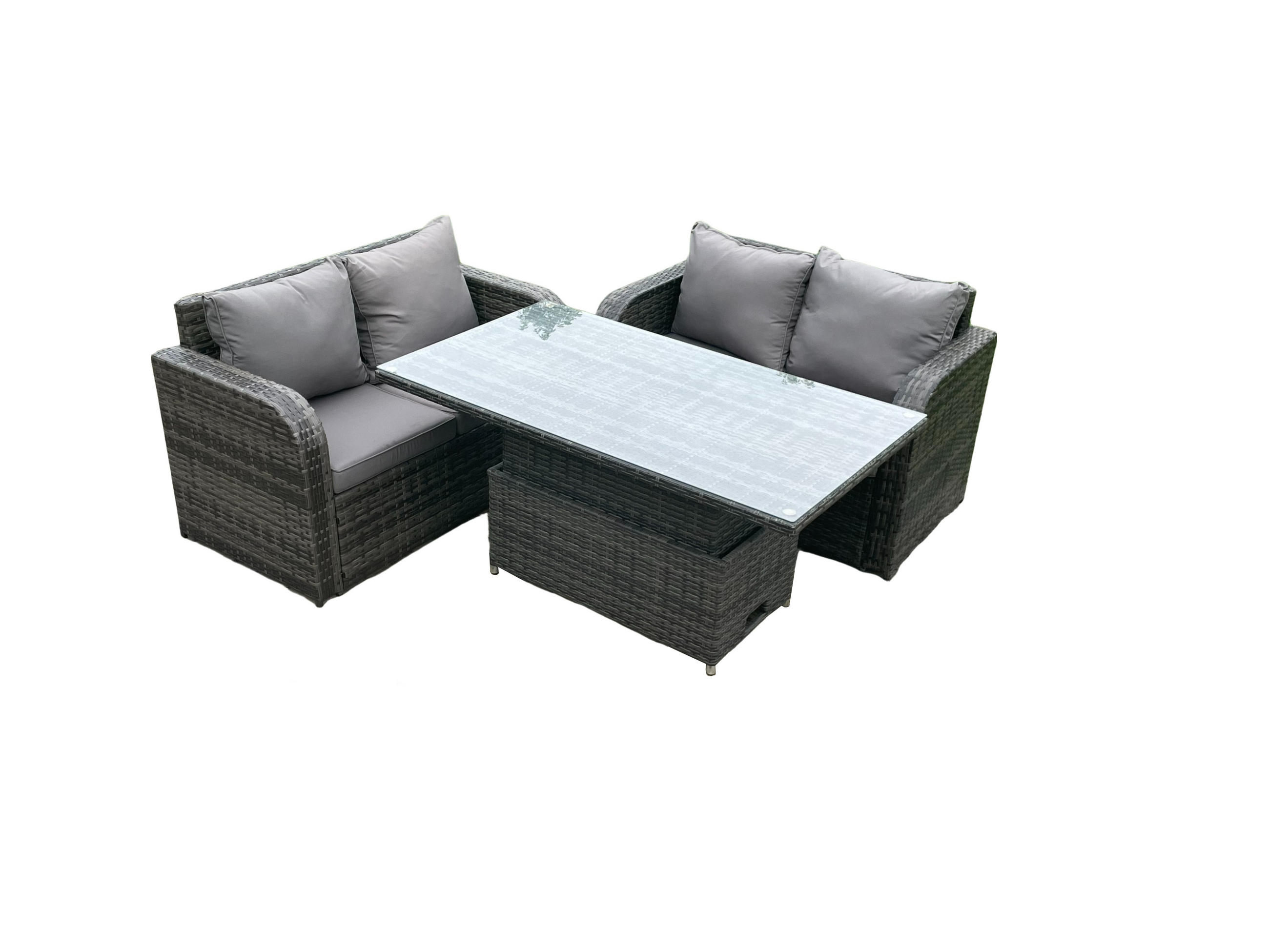 GARTENMÖBELSET Polyrattan 4-Sitzer - Dunkelgrau, Metall - Fimous