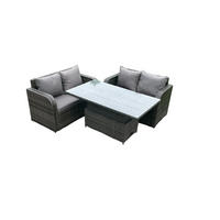 GARTENMÖBELSET Polyrattan 4-Sitzer - Dunkelgrau, Metall - Fimous