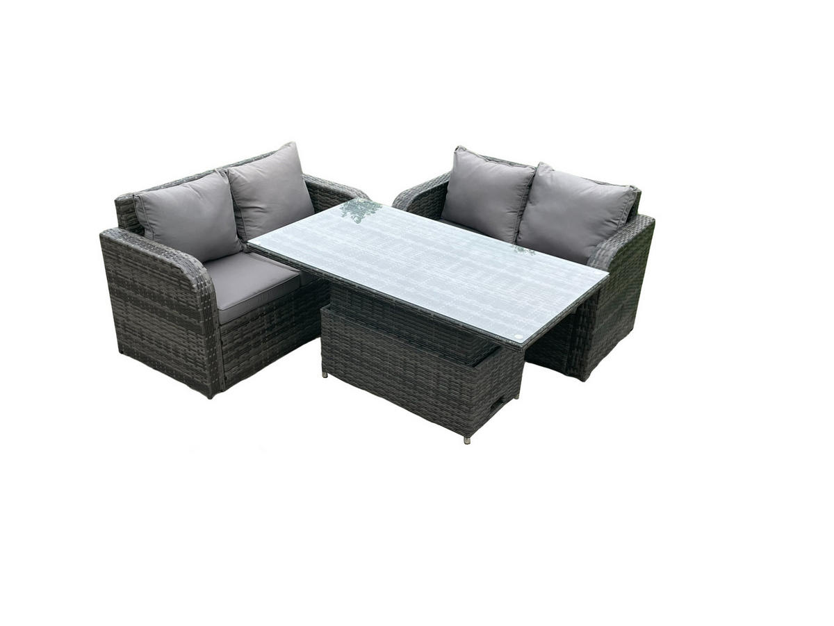 GARTENMÖBELSET Polyrattan 4-Sitzer - Dunkelgrau, Metall - Fimous