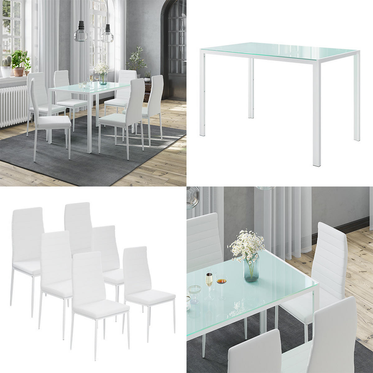ESSTISCH-SET Grand Weiß 120 x 75 cm mit 6 Stühlen - Weiß, Metall (120/70/75cm) - Vicco