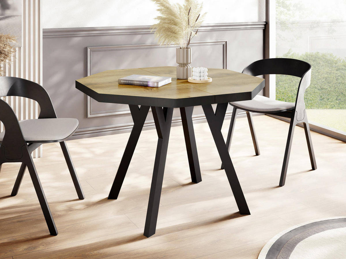 ESSTISCH Desmond achteckiger ausziehbarer, Wotan Eiche 100-150/100/76 cm - Eiche Wotan/Schwarz, Holz/Holzwerkstoff (100/150/76cm) - WFL GROUP
