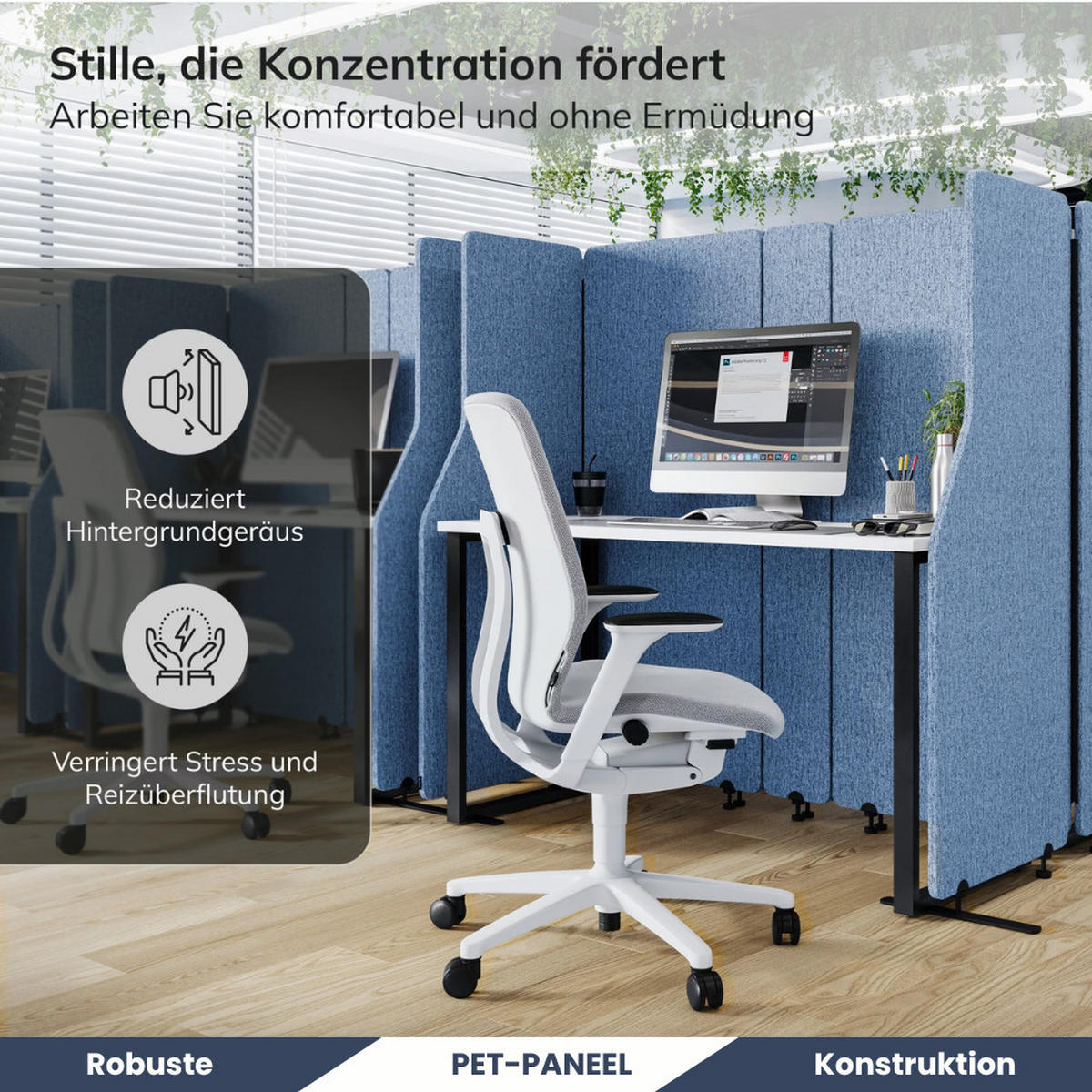 AKUSTIK-TRENNWAND mit Schalldämmung PEOLT 145x260x1,8cm Blau Stellwand - Blau, Kunststoff (260/145/1.8cm) - DELUKE