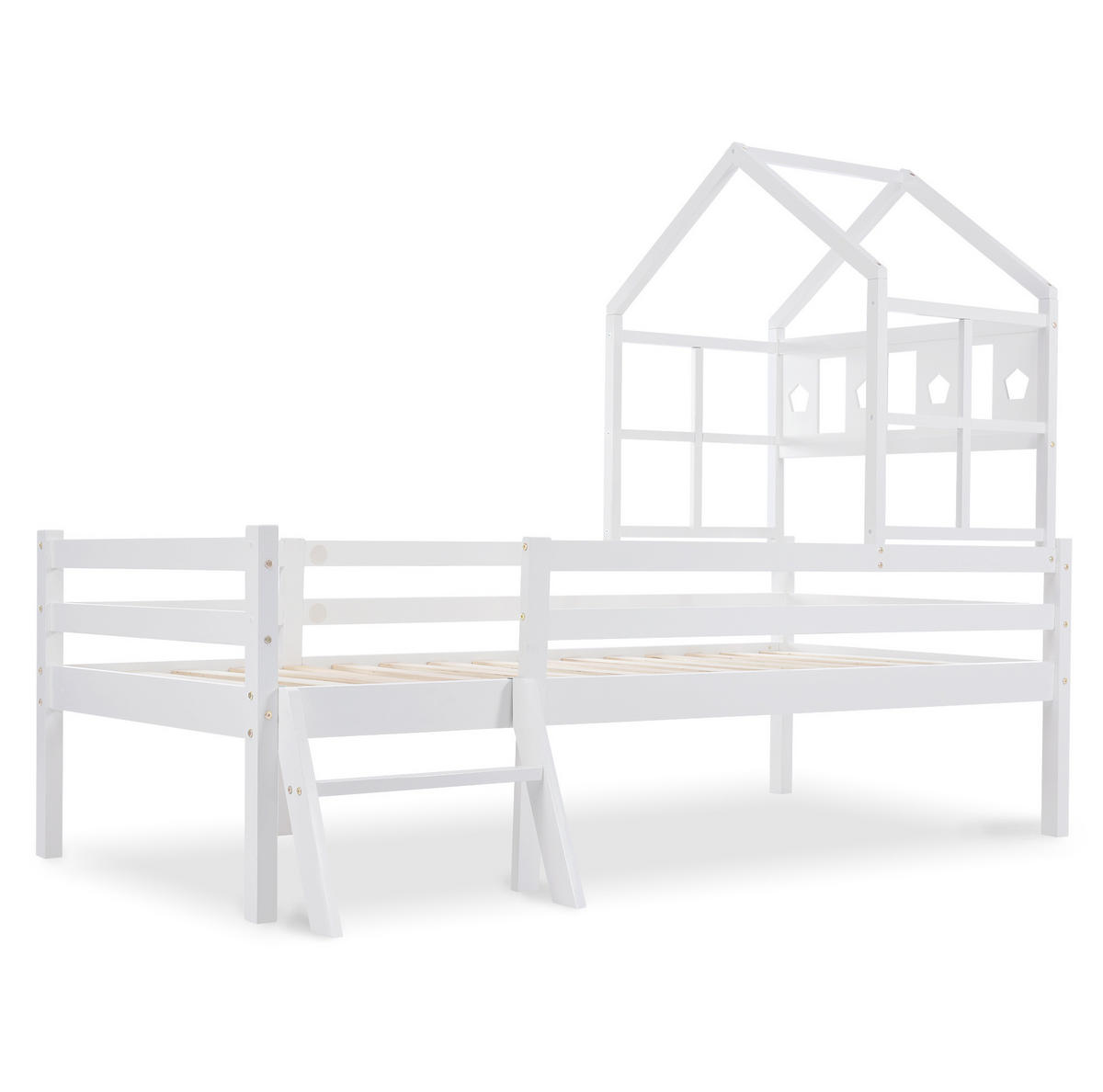 VYSOKÁ posteľ 90/200 cm biela z masívneho dreva s rebríkom, zásuvkou a roštom - biela, drevo (90/200cm) - OKWISH