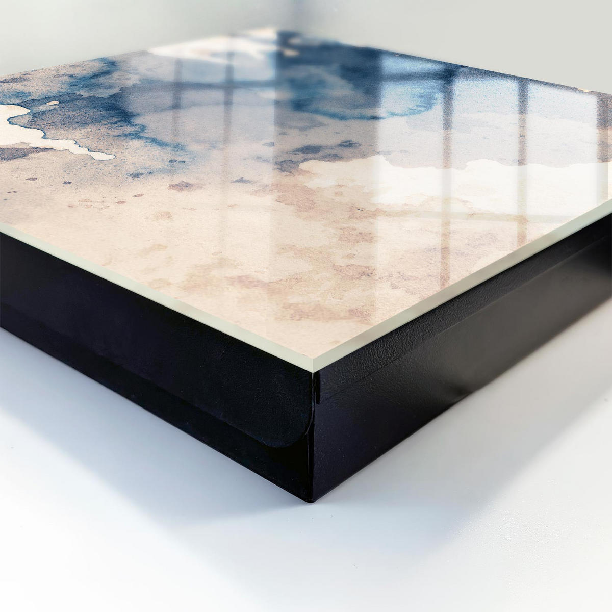 SCHLÜSSELBOX Schwarz 30x30 cm- Türöffnung nach rechts - Wasserfarbenflecken - Blau, Metall (30/30/5cm) - TULUP