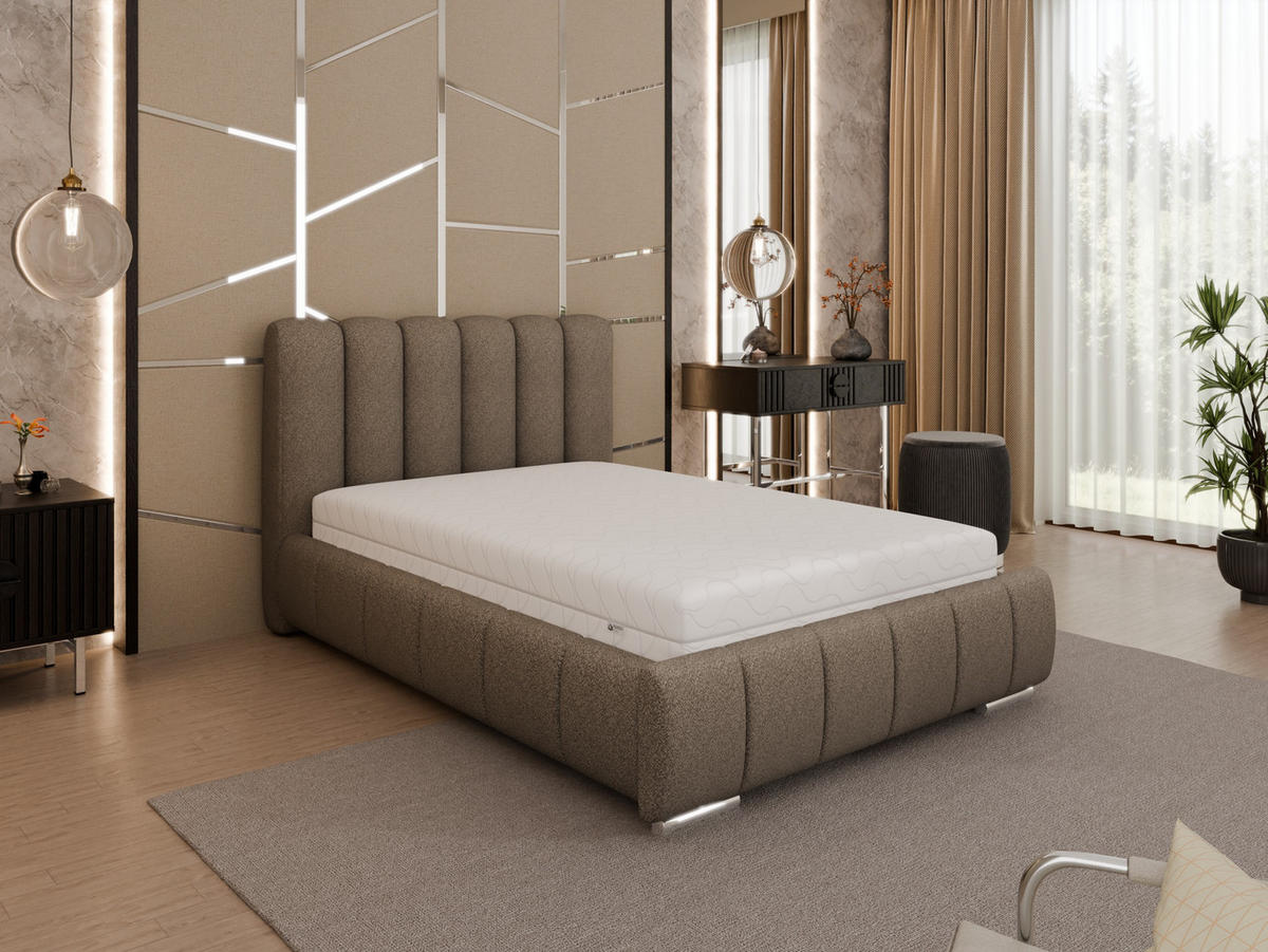 POLSTERBETT Zaira 120x200cm – Elegantes Polsterbett für modernen Wohnstil , Taschenfederkernmatratze Pocket KOKOS (20cm), braun - Braun, Holz (120/200cm) - Panda Möbel