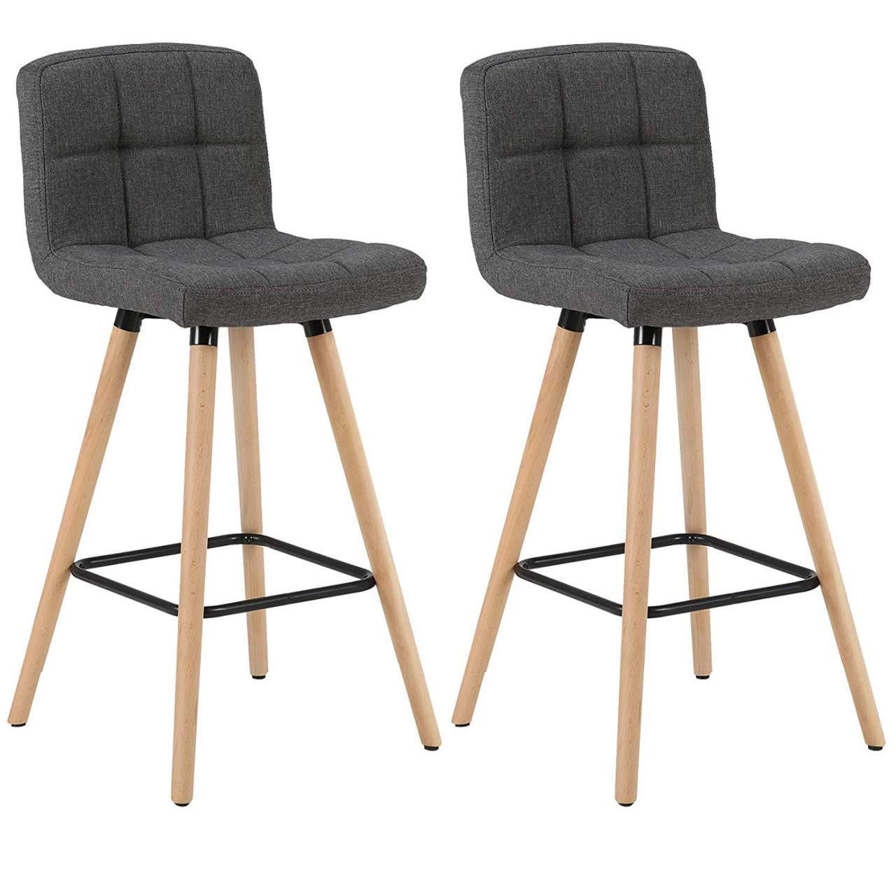 BARHOCKER 2er Set, Massivholz, Leinen, Dunkelgrau - Dunkelgrau/Naturfarben, Holz/Textil (46/96/46cm) - Woltu