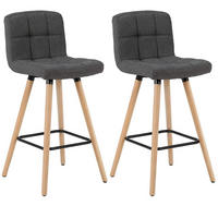 BARHOCKER 2er Set, Massivholz, Leinen, Dunkelgrau - Dunkelgrau/Naturfarben, Holz/Textil (46/96/46cm) - Woltu