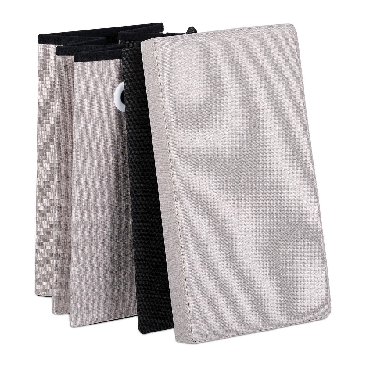 SITZHOCKER - Beige, Holzwerkstoff/Textil (48.5/49/27cm) - Relaxdays