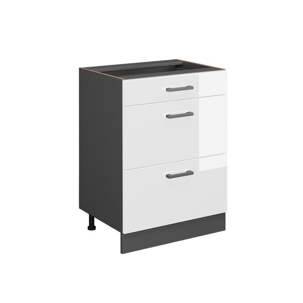 KÜCHENUNTERSCHRANK R-Line Weiß Hochglanz 60 cm mit Schubladen, ohne AP - Weiß Hochglanz/Anthrazit, Holzwerkstoff (60/81.6/46cm) - Vicco