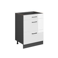 KÜCHENUNTERSCHRANK R-Line Weiß Hochglanz 60 cm mit Schubladen, ohne AP - Weiß Hochglanz/Anthrazit, Holzwerkstoff (60/81.6/46cm) - Vicco