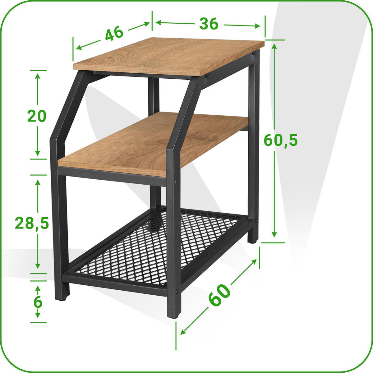 BEISTELLTISCH Metall Holzoptik Honigbraun 3 Ablagen 60x60x36 cm - Schwarz/Honig, Holzwerkstoff/Metall (60/36/60.5cm) - Begryf
