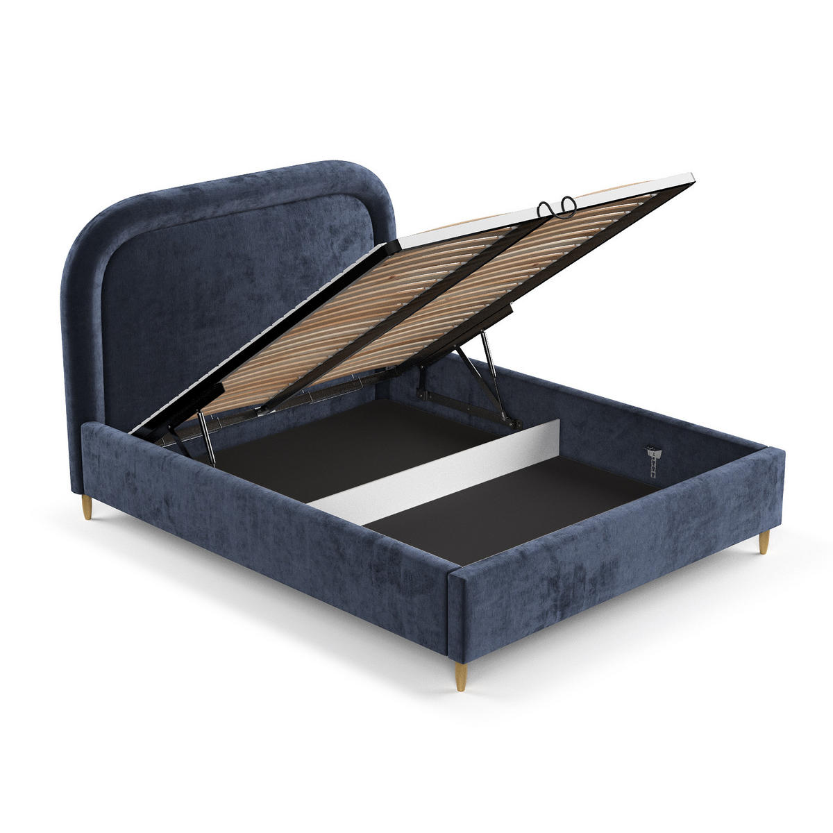 POLSTERBETT Mija Marineblau 160/200 cm im Chenille-Stoff - Naturfarben/Dunkelblau, Holz/Holzwerkstoff (160/200cm) - Maison de Reve